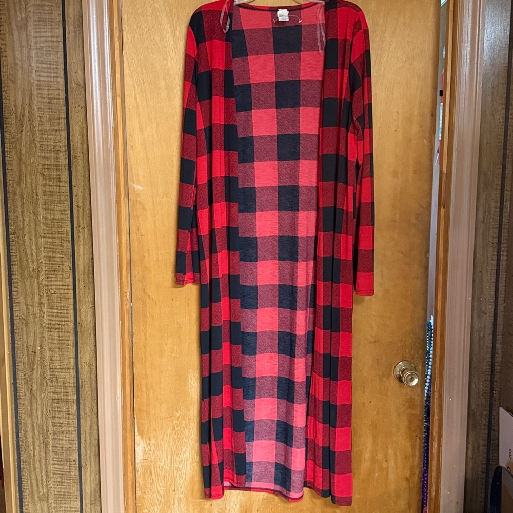 Red & Black Buffalo Plaid Open Front Cardigan
